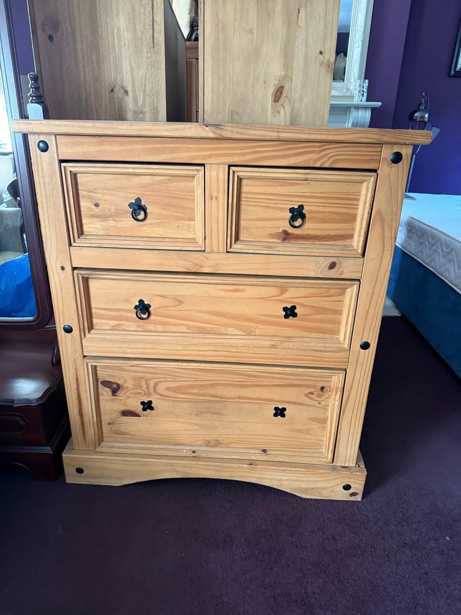 3 Mexican pine wardrobes and 1 matching drawers - Image 2