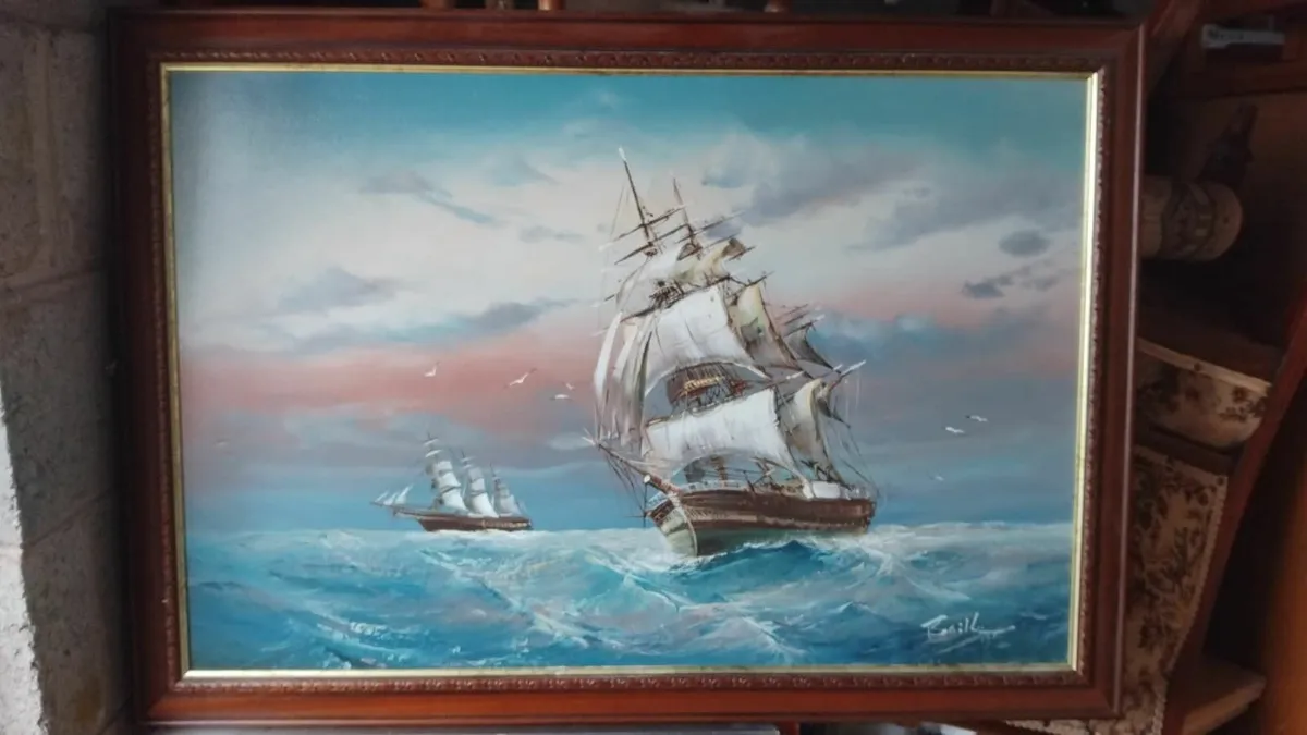 Tall Ship oil painting by Baillee of scotland 1950
