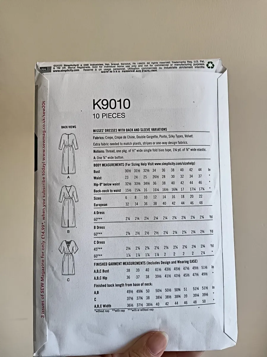 Simplicity K9010 size 14-22 Sewing Pattern - Image 2
