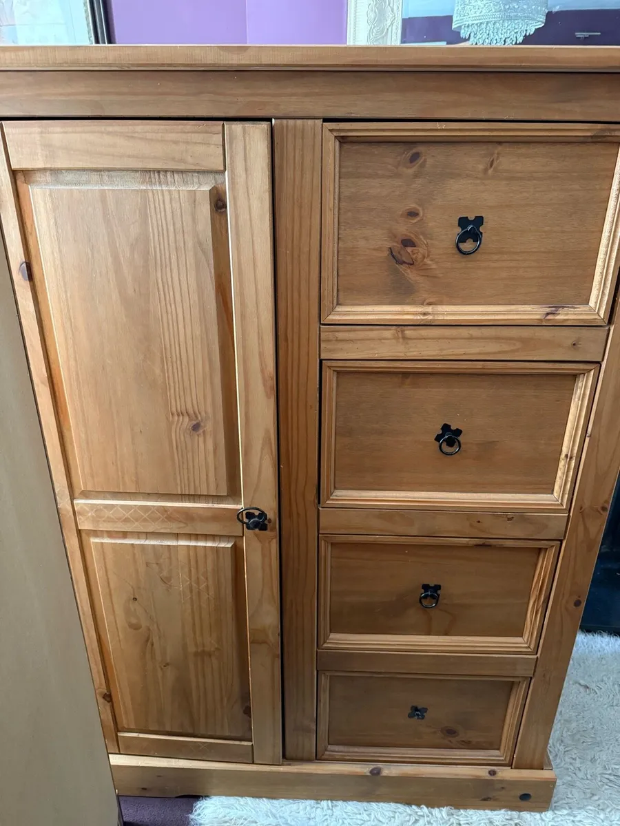3 Mexican pine wardrobes and 1 matching drawers - Image 4