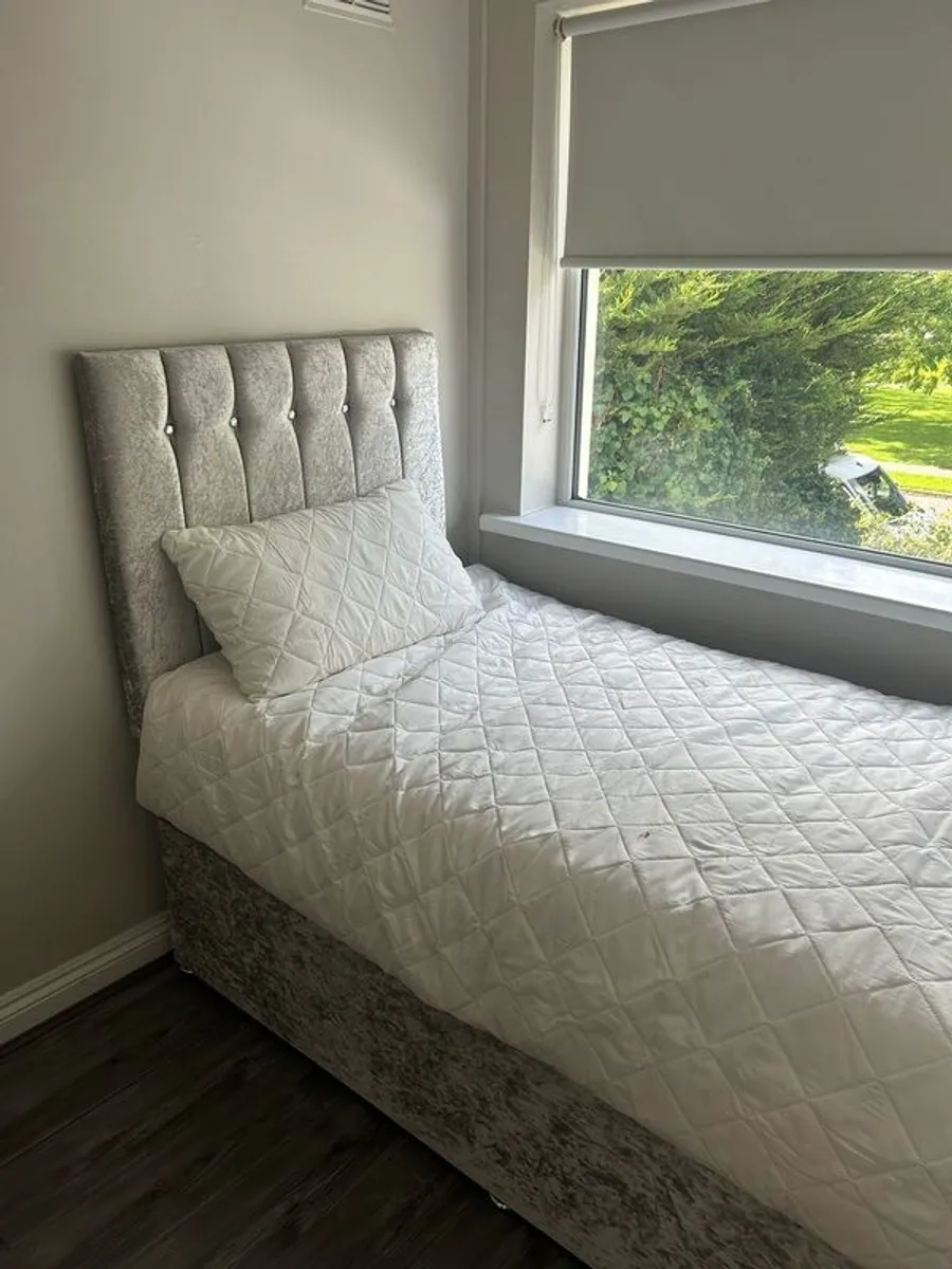 Crushed Velvet Grey Diamante Bed - Image 1