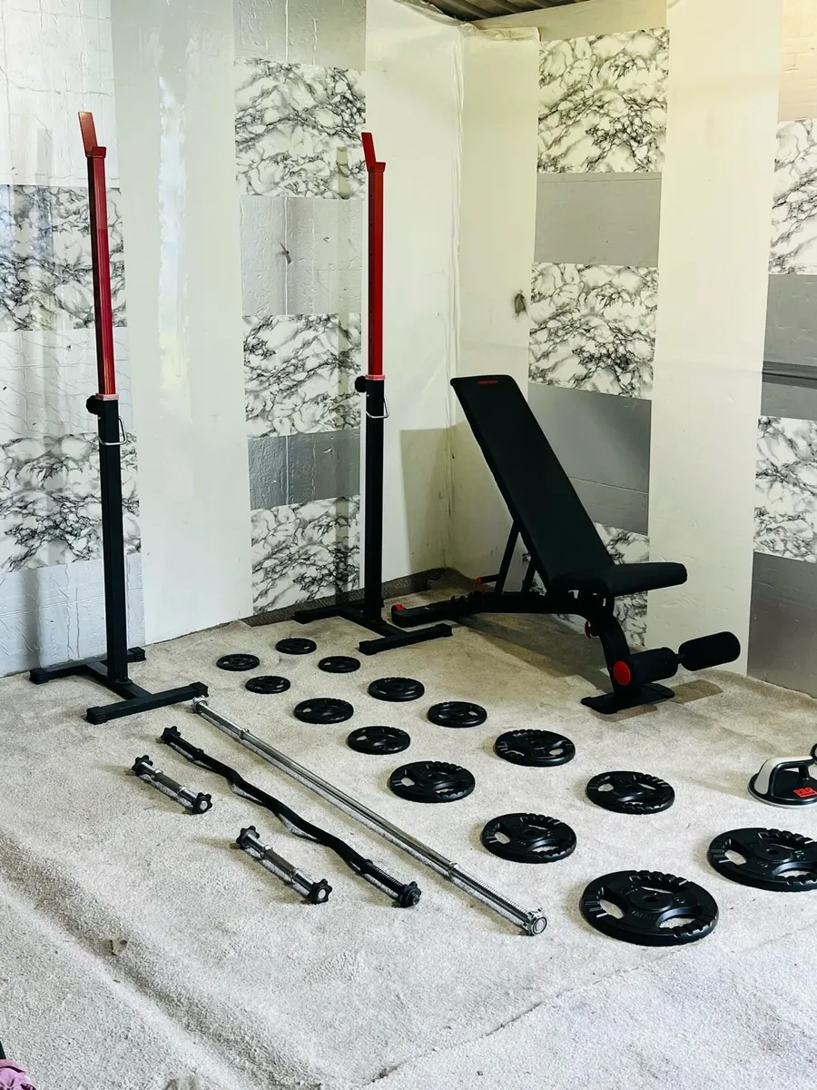 CAST IRON TRI-GRIP WEIGHTS RACK BARBELL BENCH ++ - Image 1