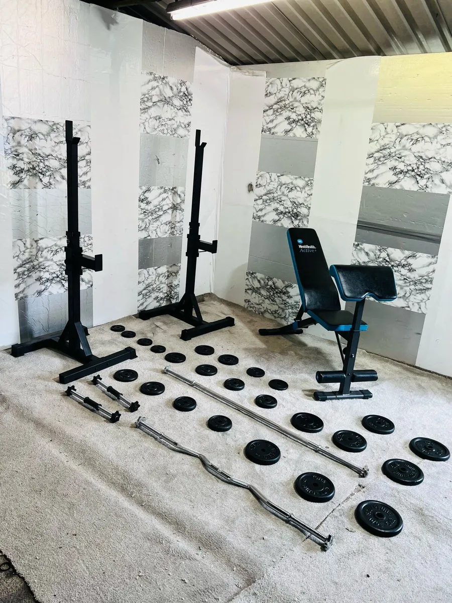 COMPLETE WORKOUT SET WEIGHTS RACK BENCH BARS - Image 1