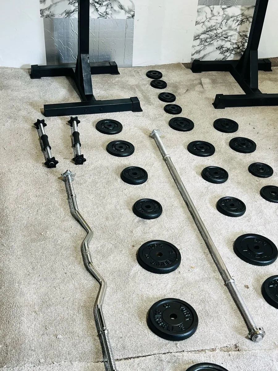 COMPLETE WORKOUT SET WEIGHTS RACK BENCH BARS - Image 3