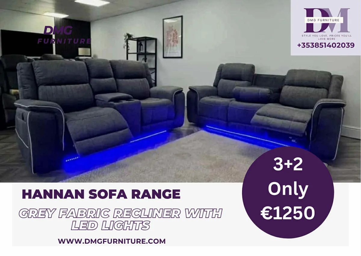 New Hannan Grey Fabric Electric Sofa Led Lights - Image 1