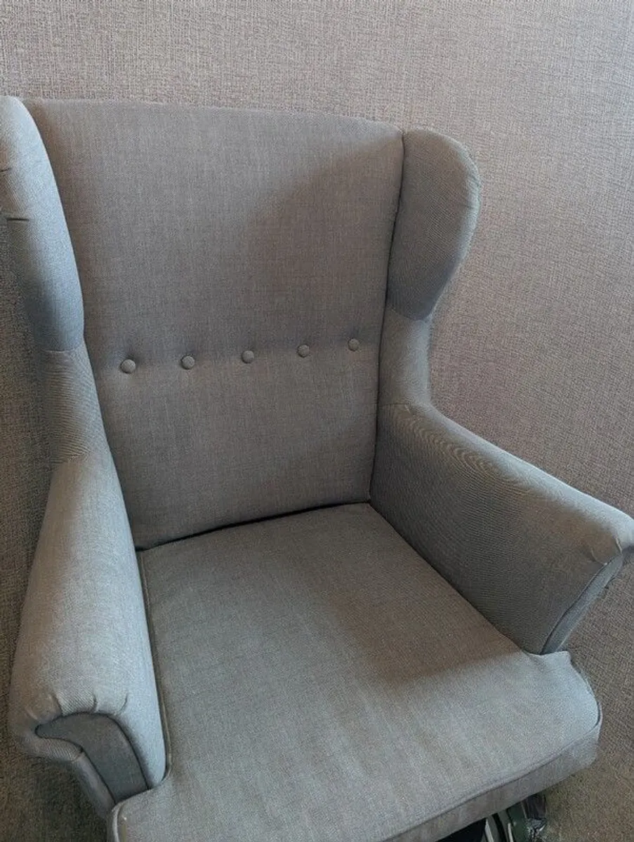 IKEA STRANDMON: 2 armchairs + footstool - good condition (Galway) - Image 2