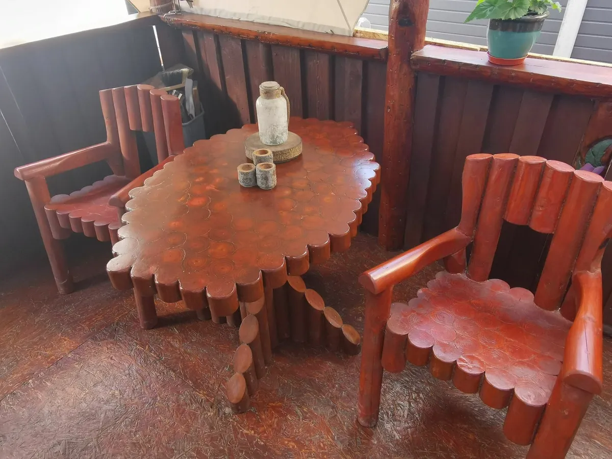 Table and two wooden chairs for the terrace+box - Image 1