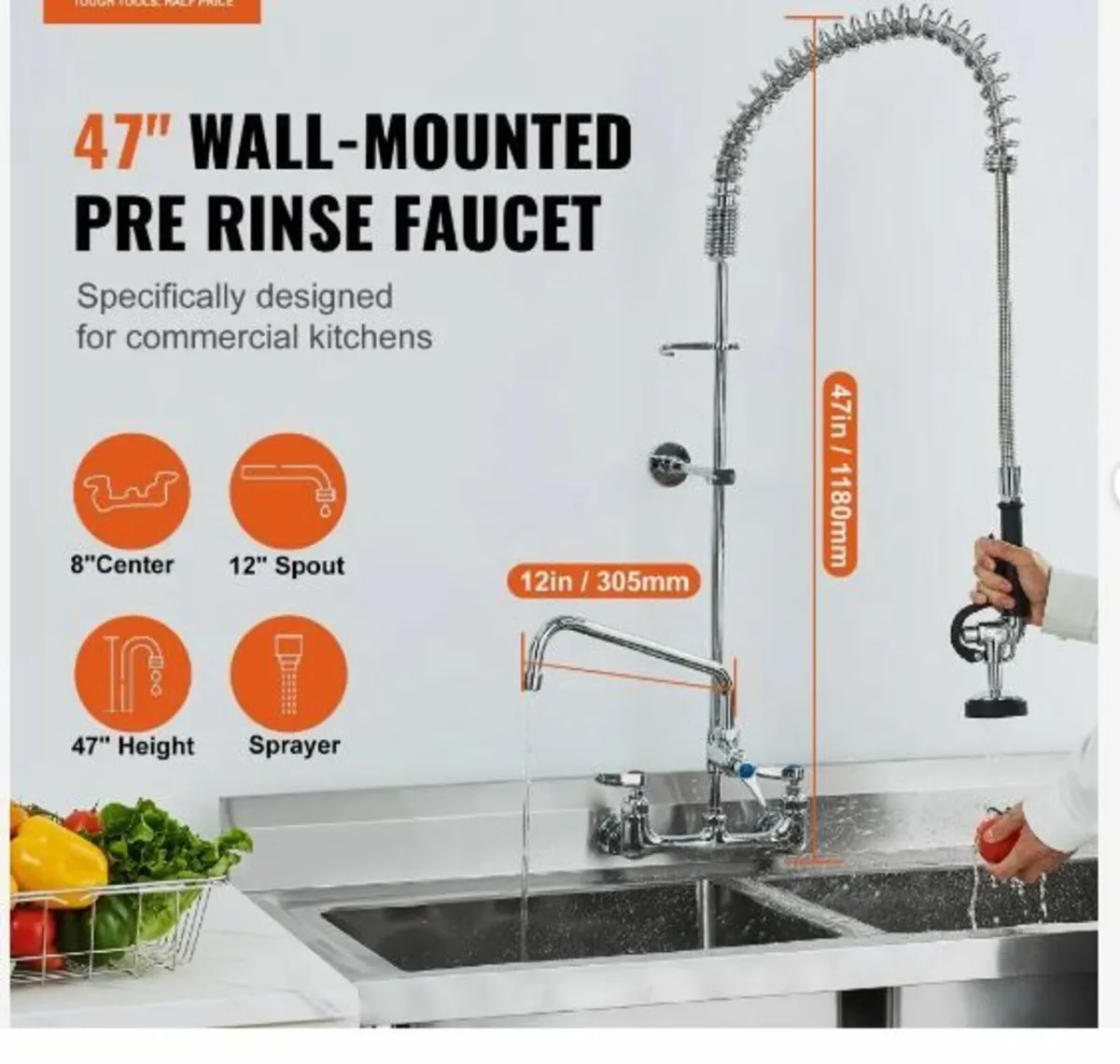Commercial Faucet with Pre-Rinse Sprayer - Image 2
