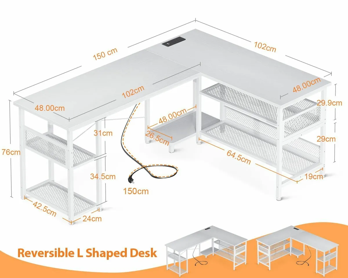 L Shaped Gaming Desk 150 x 102 cm Reversible Compu - Image 3
