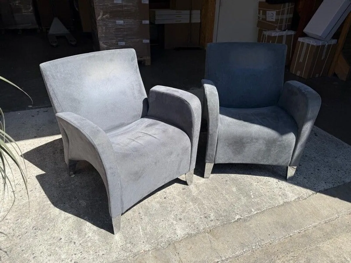 Pair of Designer Oaken Suede Lounge Chairs Ideal - Image 1