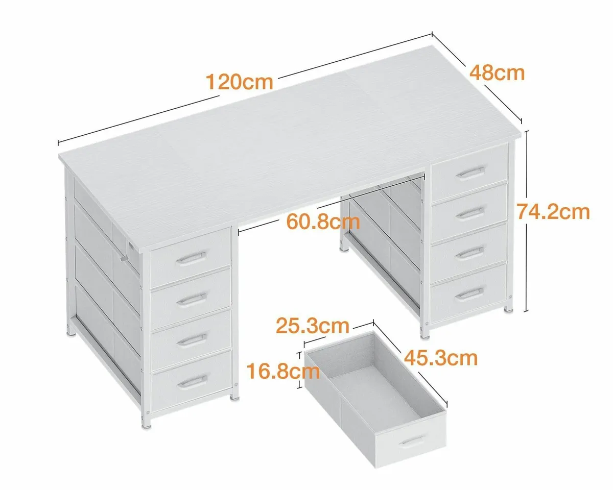 Computer Desk Drawers 120x48cm Modern Office Stora - Image 3