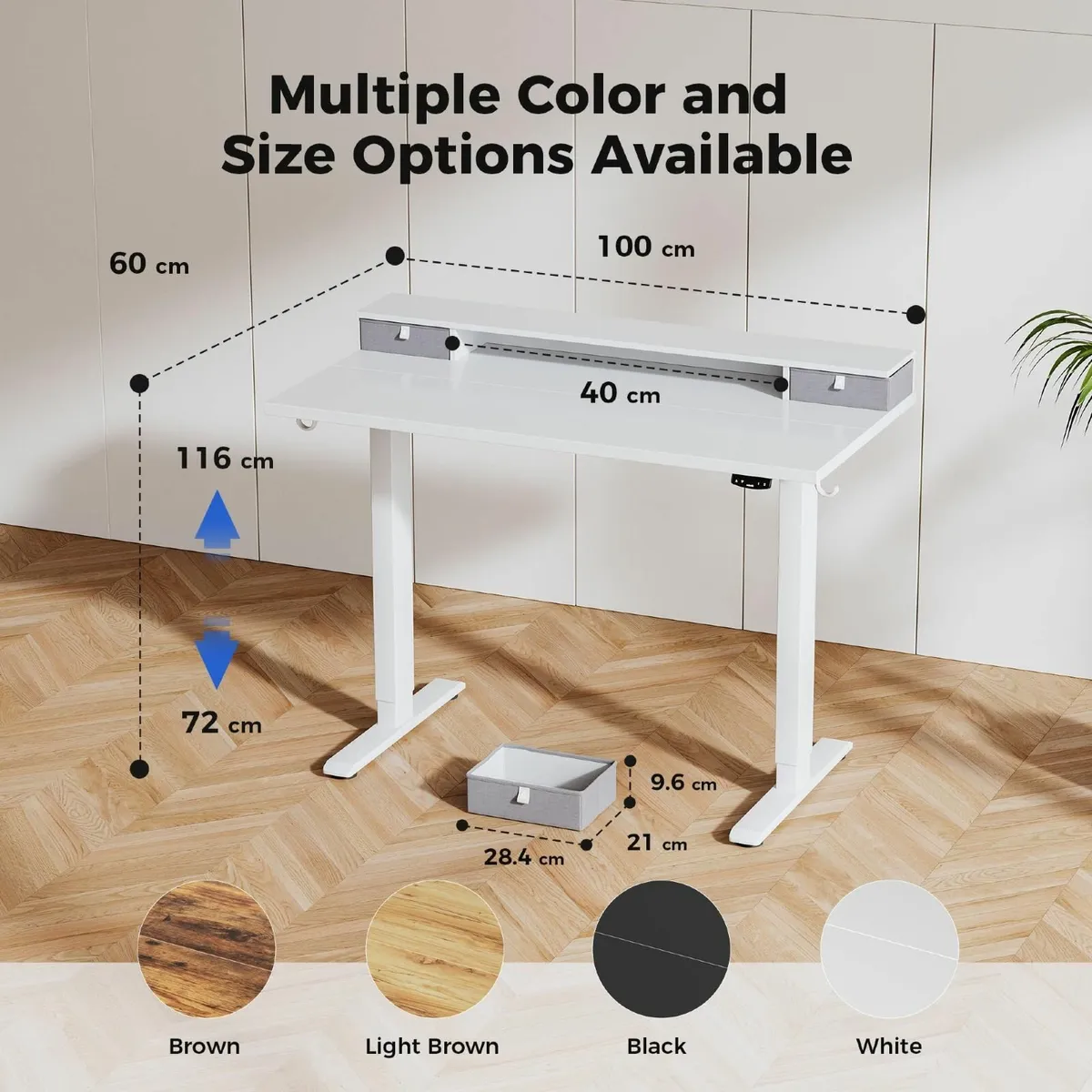 Electric Adjustable Height Desk 2 Drawers 100 x 60 - Image 2