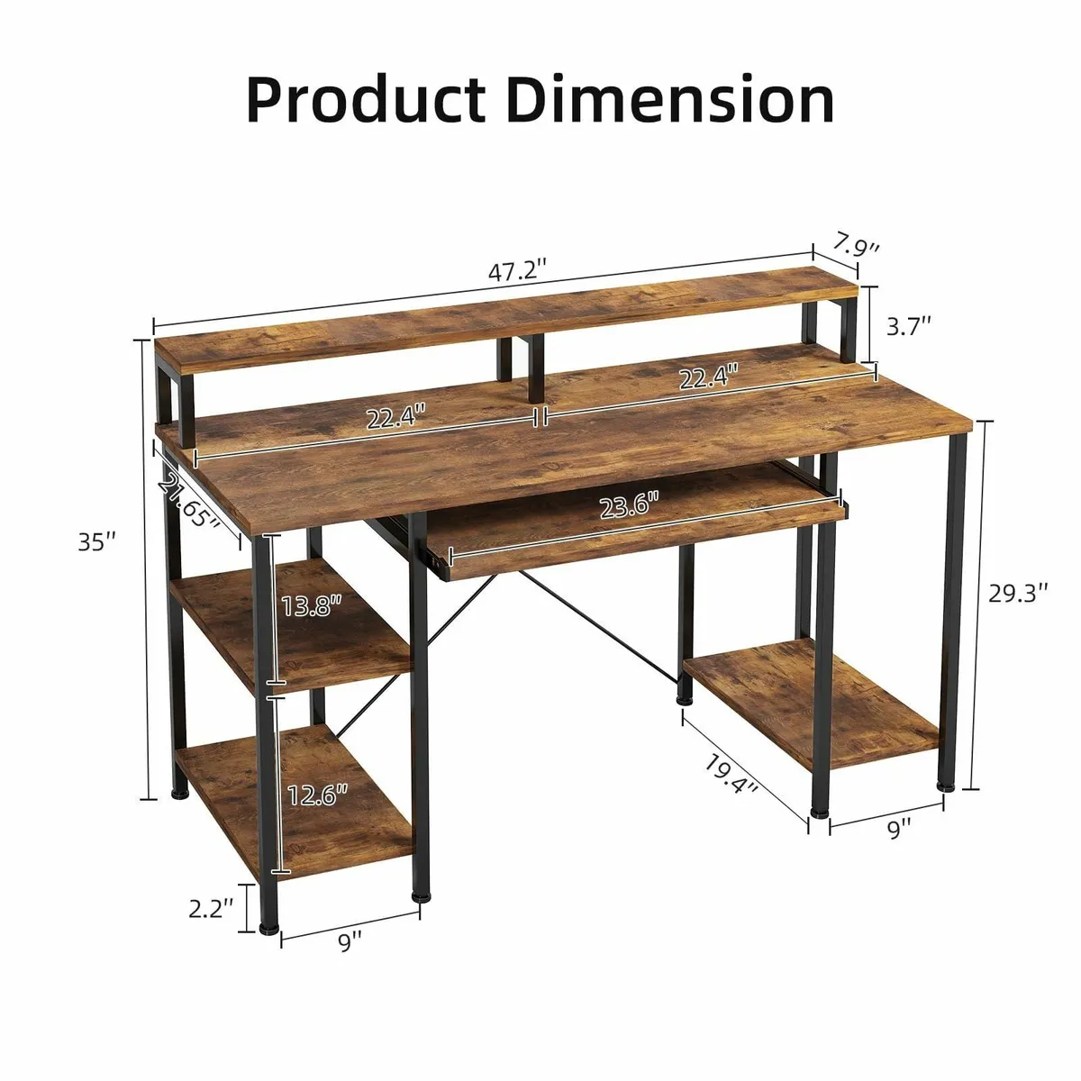 120cm Computer Desk Keyboard Tray Home Office Moni - Image 3