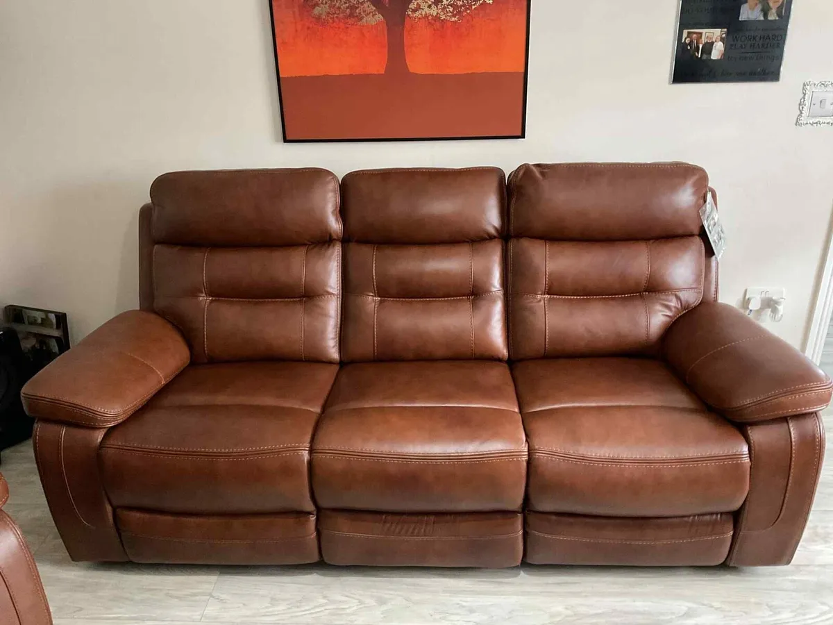 3+1+1 brown leather electric recliners - Image 1