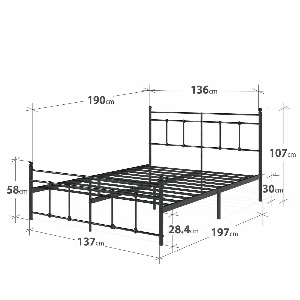 Double Bed Frame | 135x190 cm Metal Platform Headb - Image 2