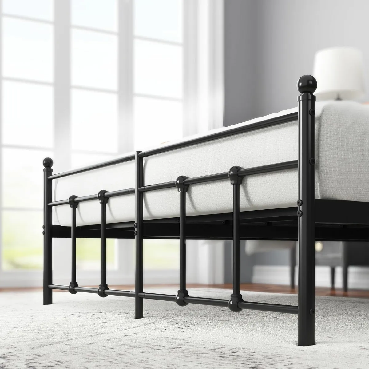Double Bed Frame | 135x190 cm Metal Platform Headb - Image 3