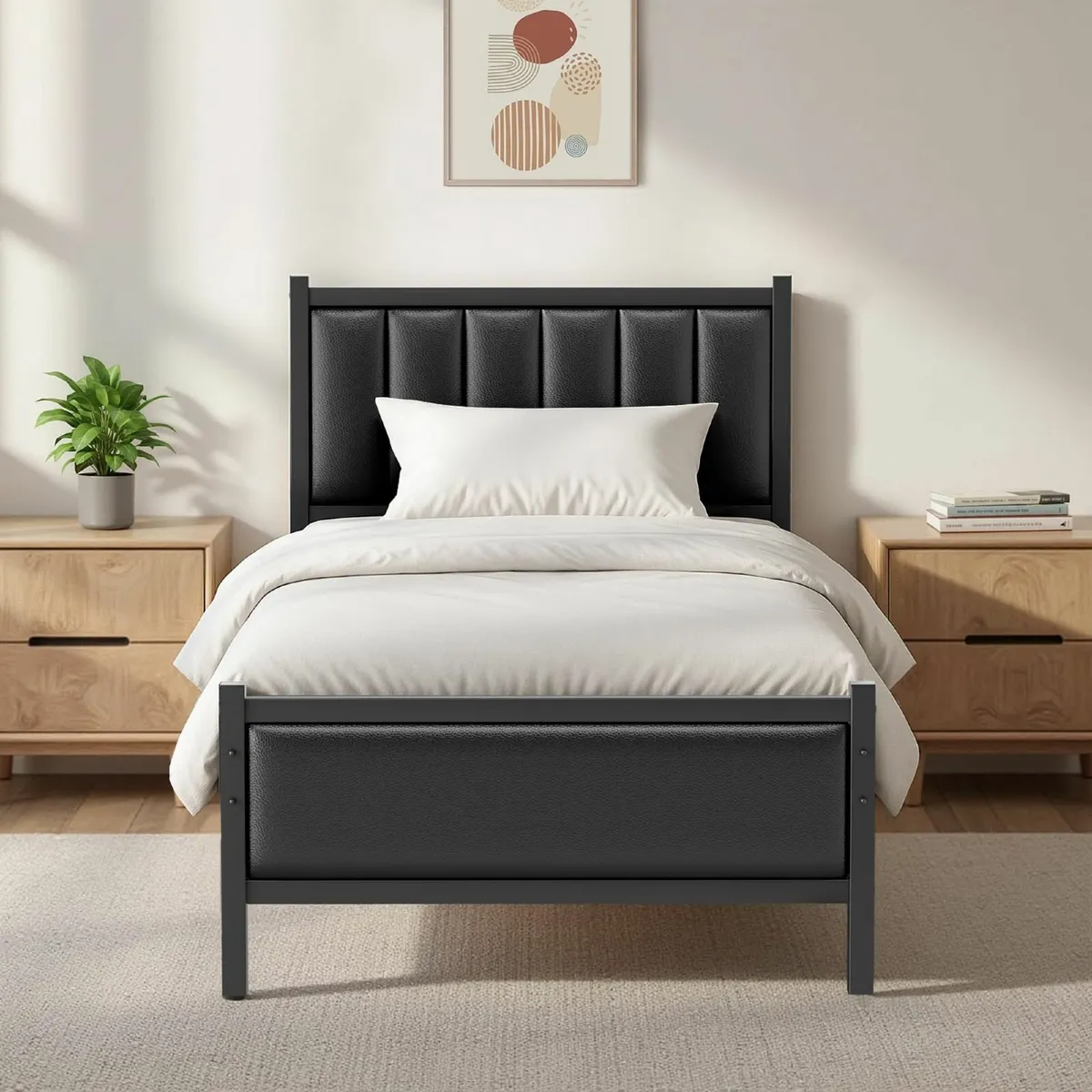 Single Bed Frame Upholstered Headboard 3ft Metal B - Image 1