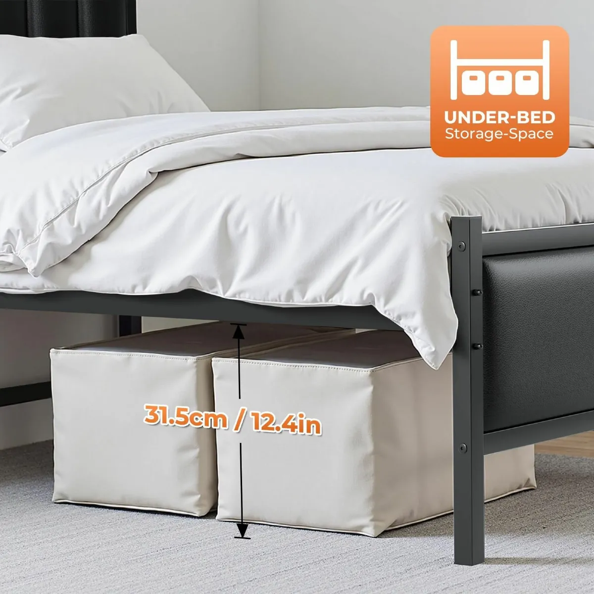 Single Bed Frame Upholstered Headboard 3ft Metal B - Image 3