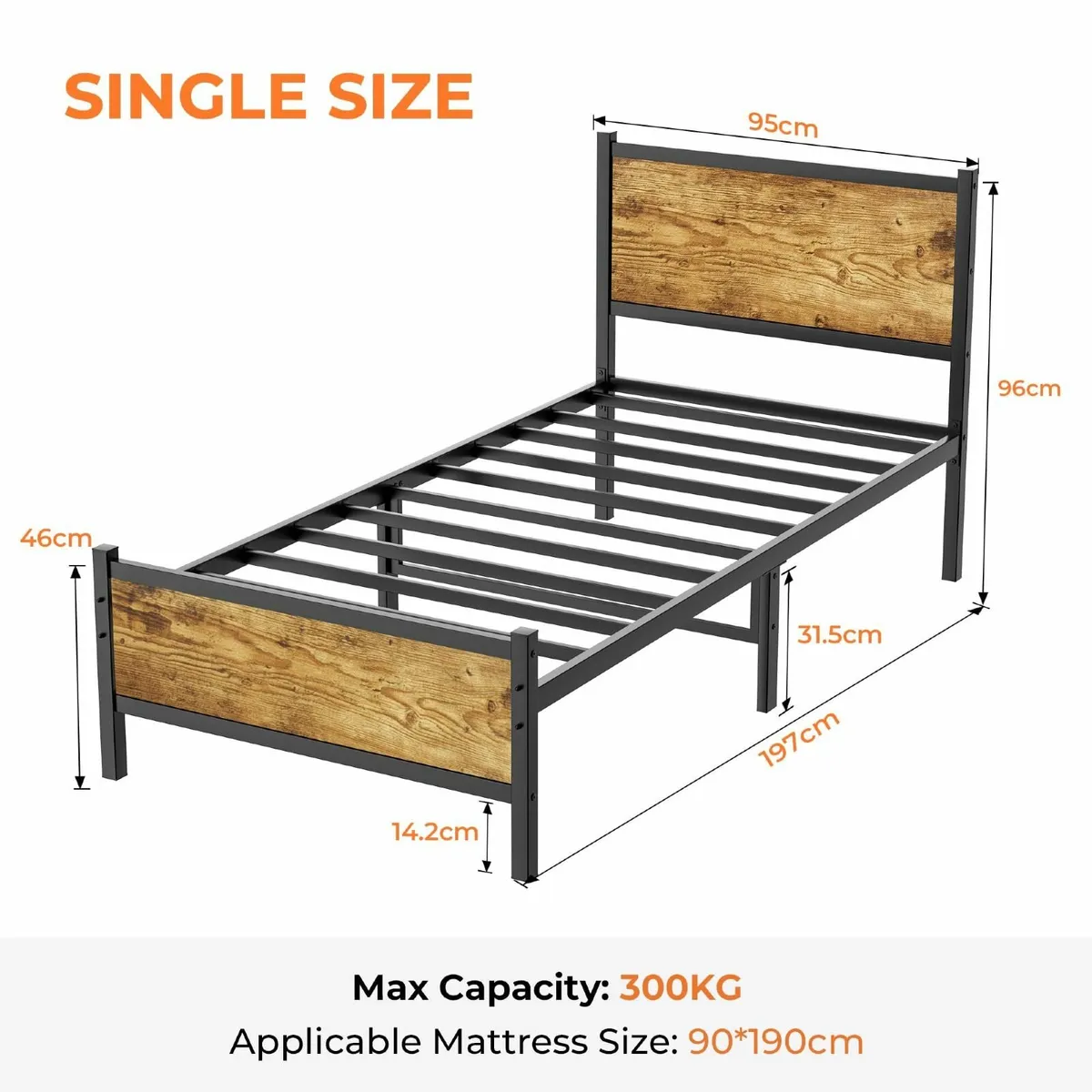 Single Bed Frame Wooden Headboard and Footboard 3f - Image 2