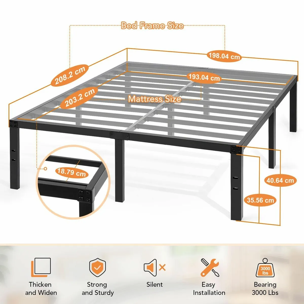 Bed Frame Super King Size Solid Metal 208.2 x 198. - Image 2