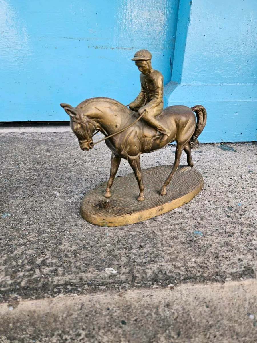 Vintage Brass Horse and Rider - Image 1