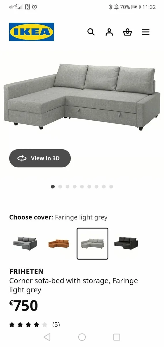 Corner sofa bed dark grey - Image 2