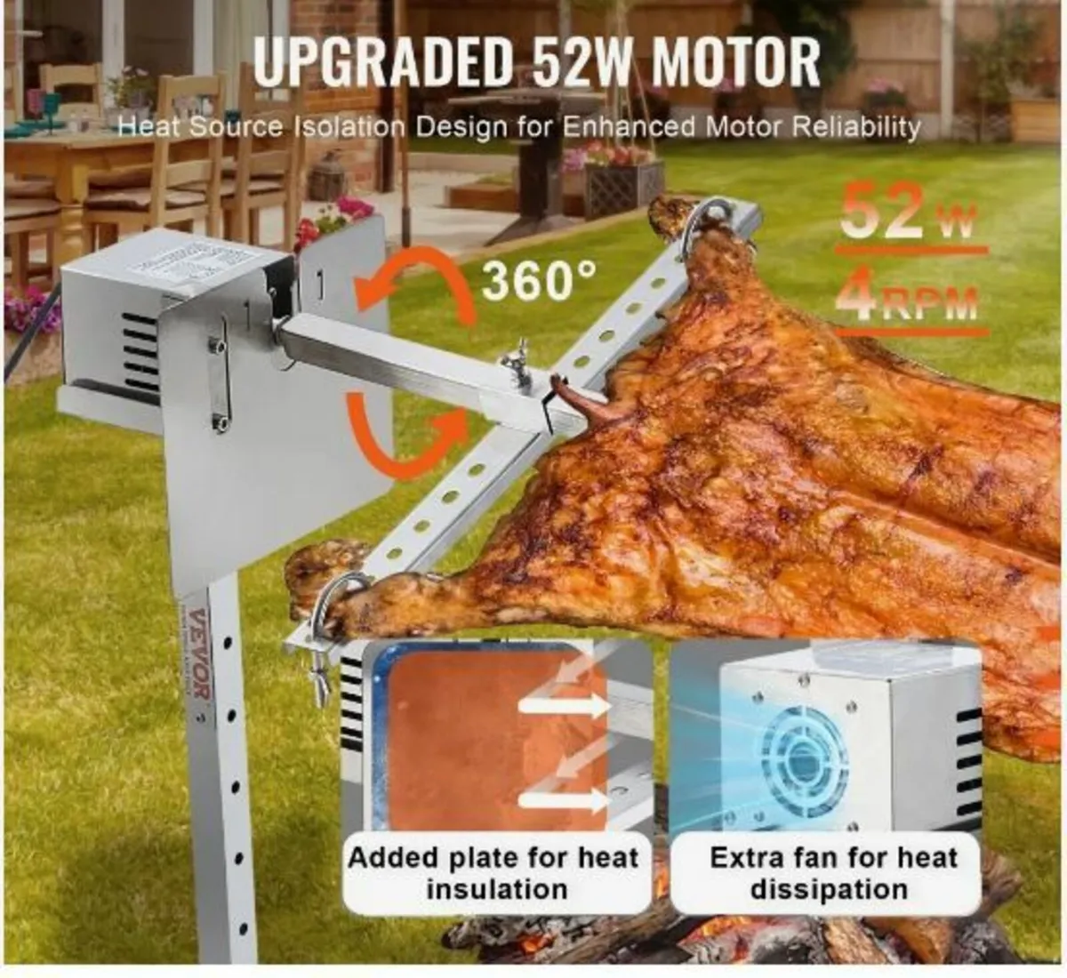 116.8 cm Electric BBQ Rotisserie Grill Kit - Image 3