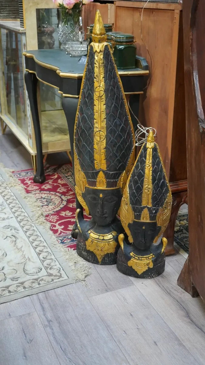 Large Hand-Carved Wooden Buddhist Statues - Image 1