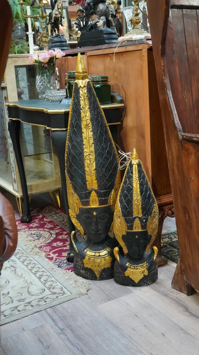 Large Hand-Carved Wooden Buddhist Statues - Image 2