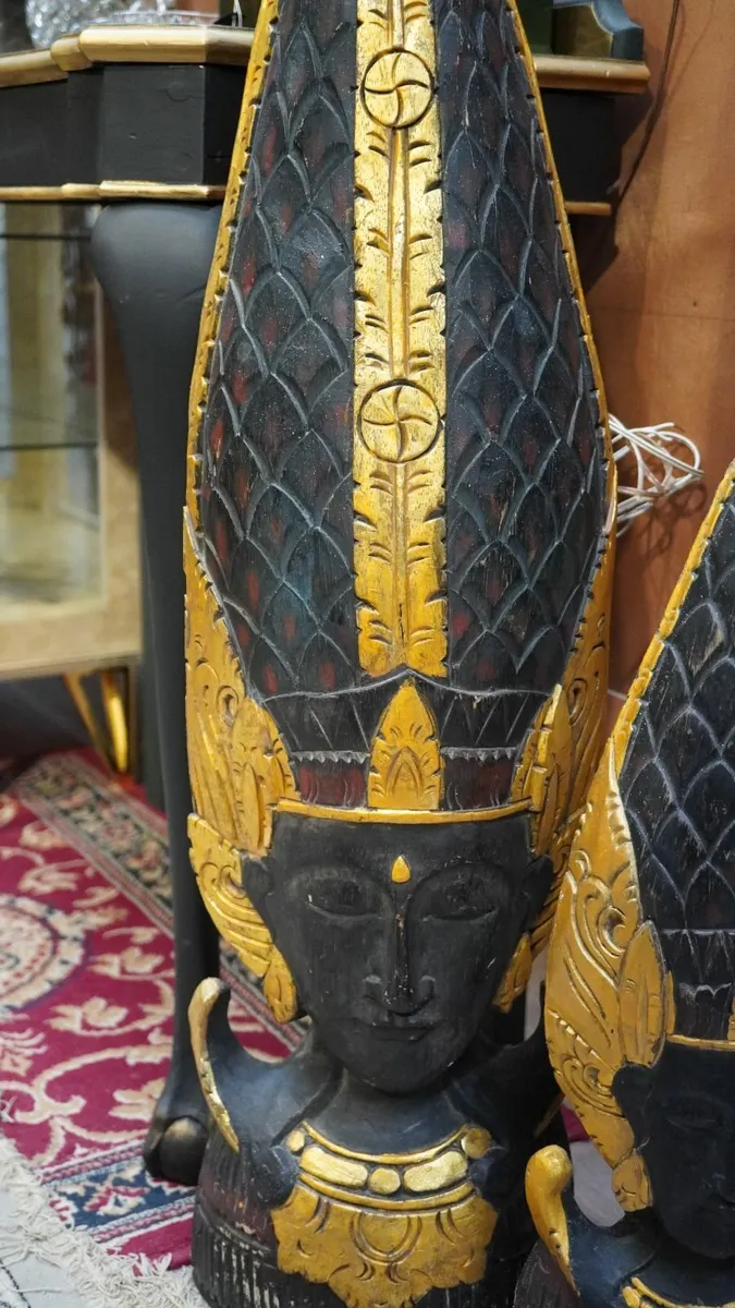 Large Hand-Carved Wooden Buddhist Statues - Image 4