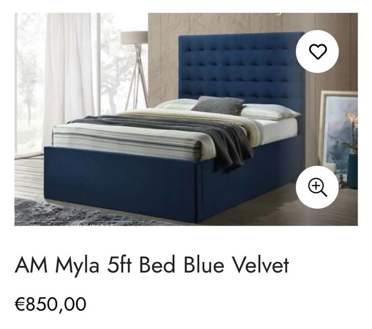 Luxurious Grey Velvet Button Bed - Image 1