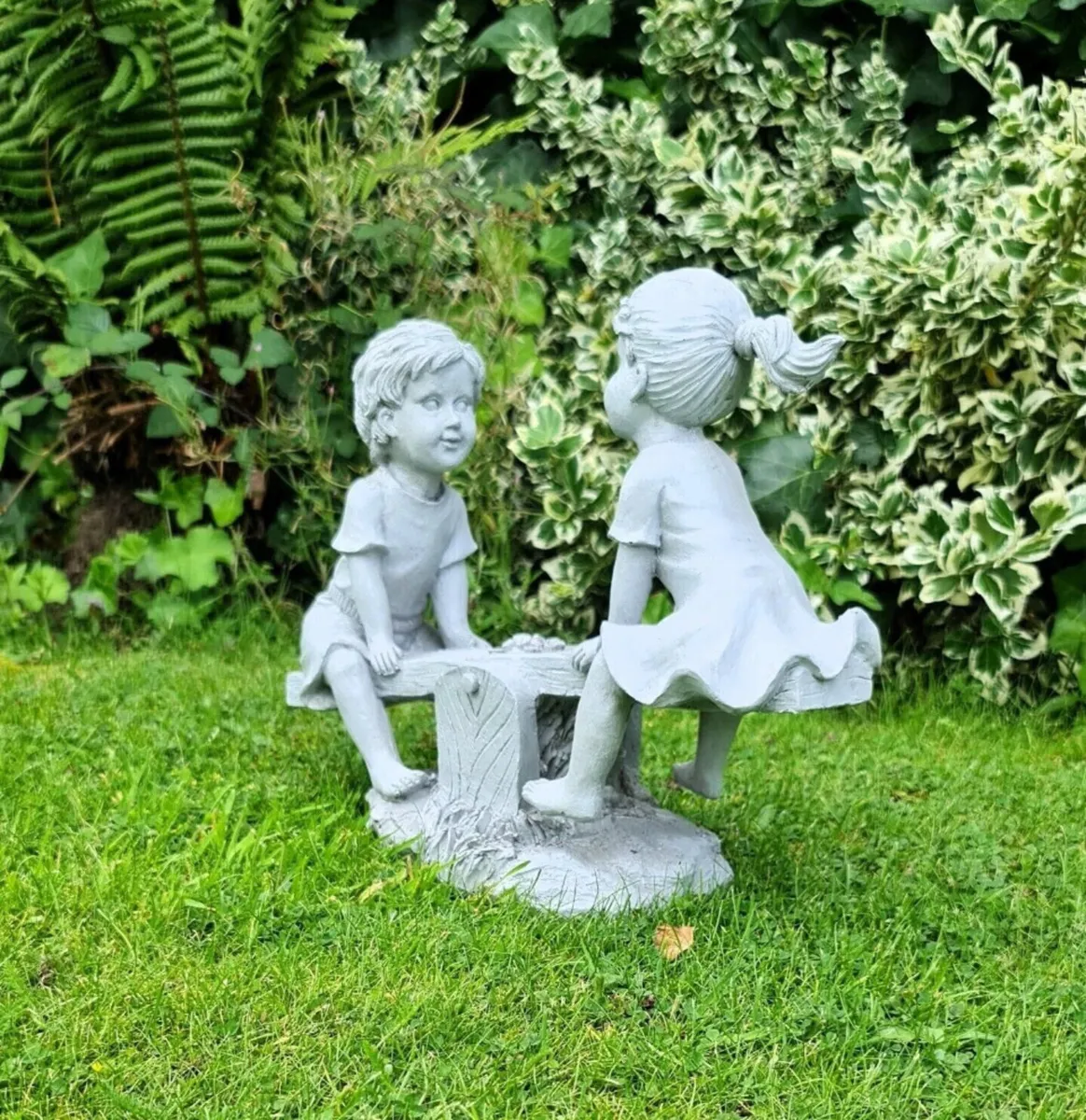 Garden Ornament Boy and Girl Seesaw Stone Effect - Image 2