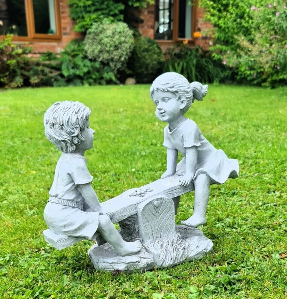 Garden Ornament Boy and Girl Seesaw Stone Effect - Image 3