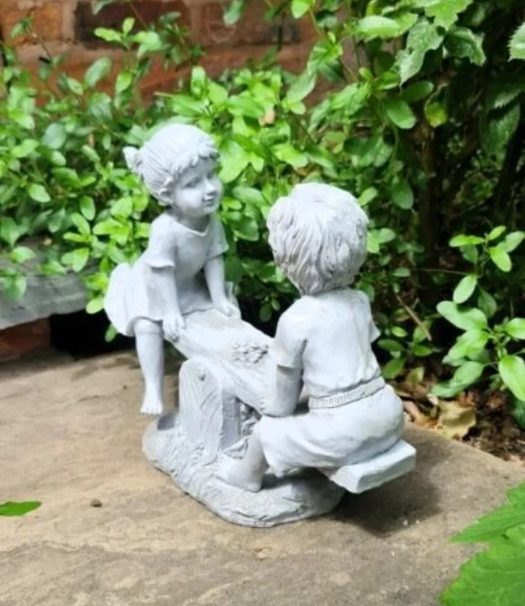 Garden Ornament Boy and Girl Seesaw Stone Effect - Image 4