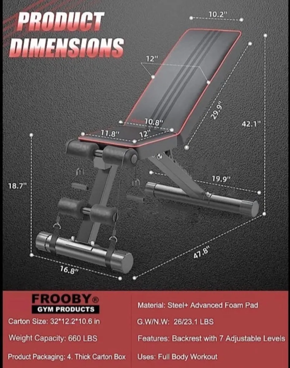 Foldable Adjustable Weight Exercise Bench Home Gym - Image 2