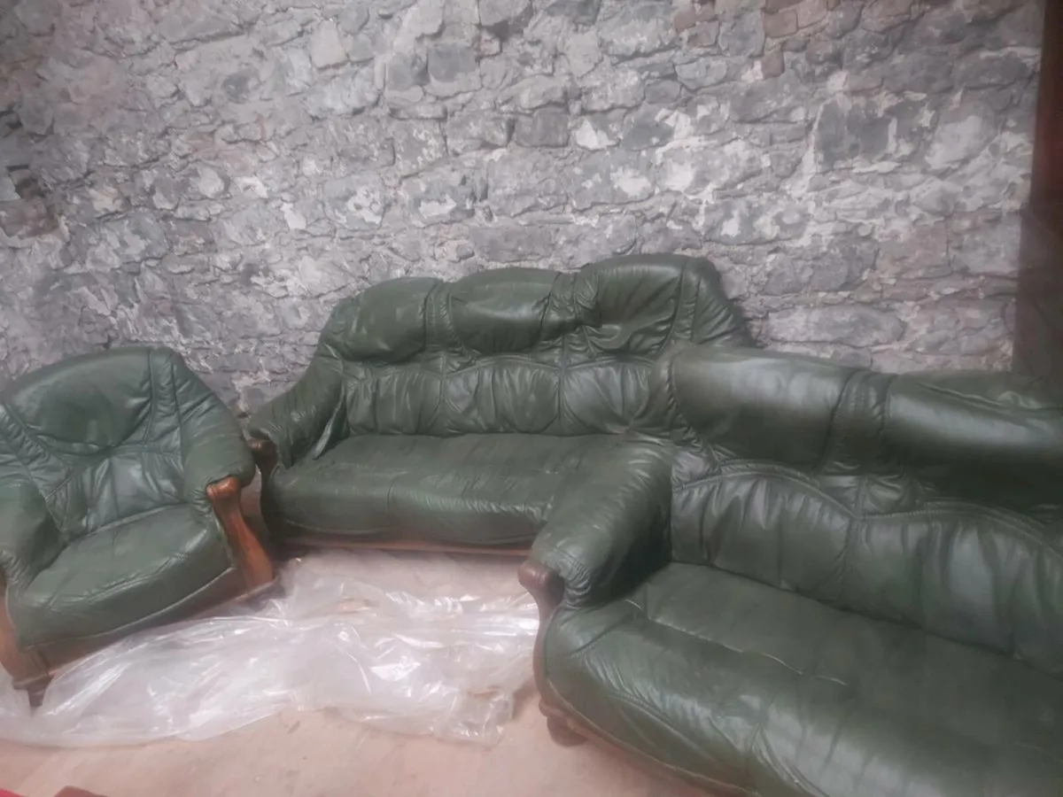 3-Piece Leather Sofa Suite – Dark Green - Image 2