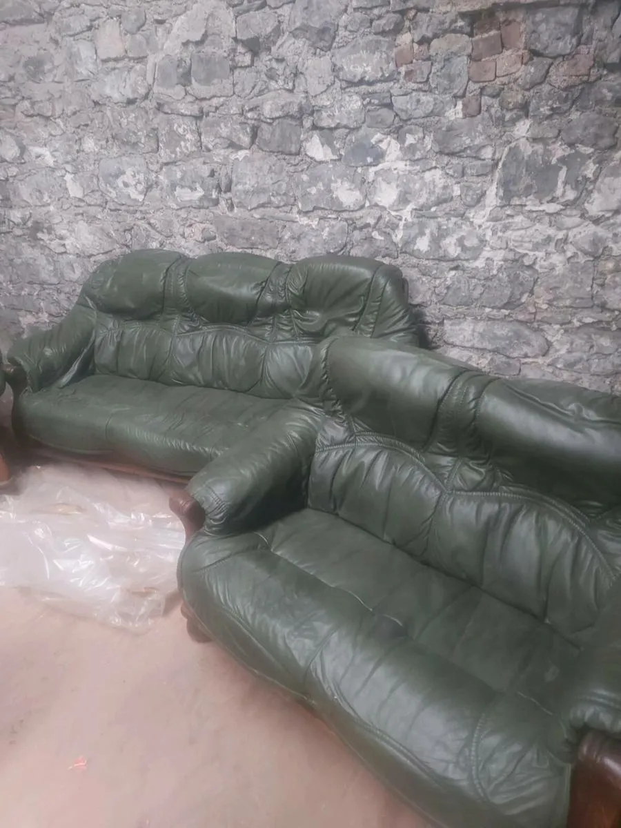 3-Piece Leather Sofa Suite – Dark Green - Image 3