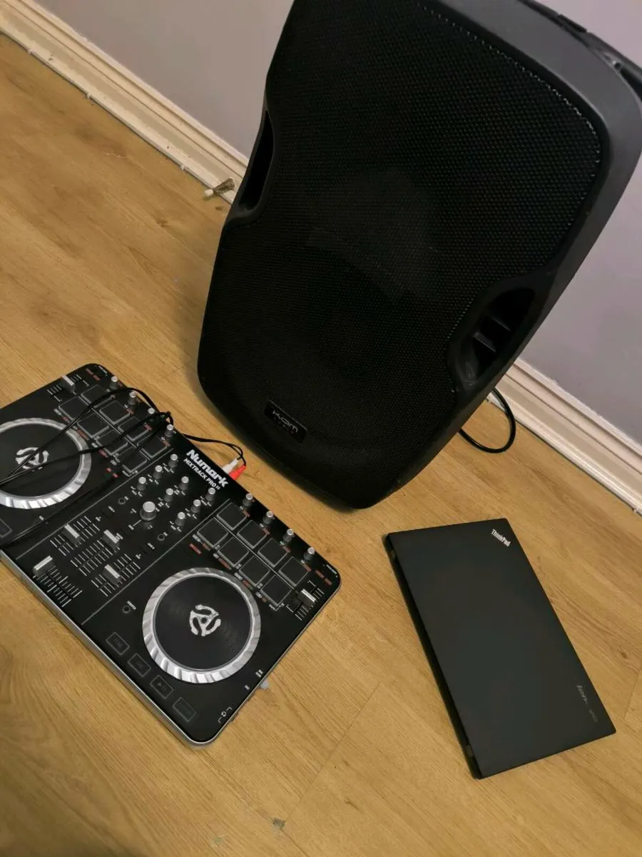 Laptop, DJ controller, and big Kam speaker - Image 1