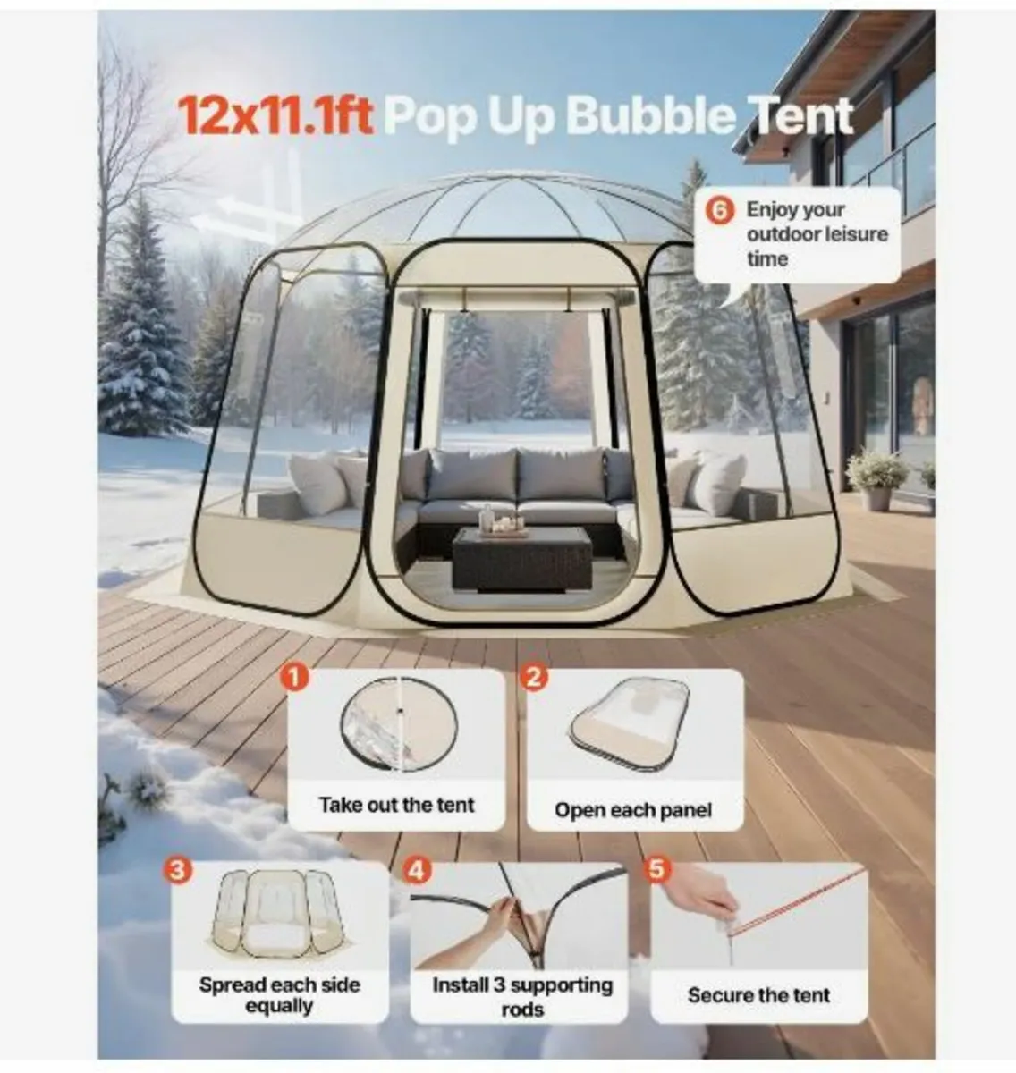 Pop up Bubble Tent, 3.36 x 3.45 m Waterproof - Image 2