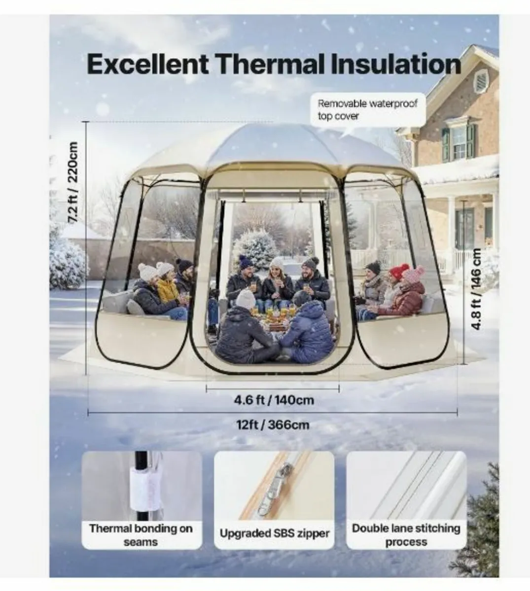 Pop up Bubble Tent, 3.36 x 3.45 m Waterproof - Image 4