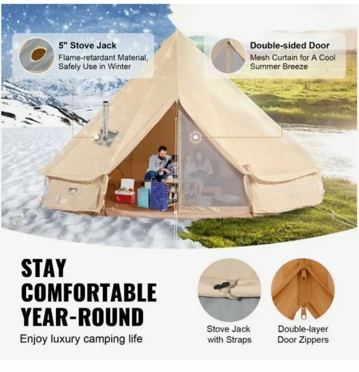 Canvas Bell Tent, 4 Seasons 3 m/9.8ft - Image 4