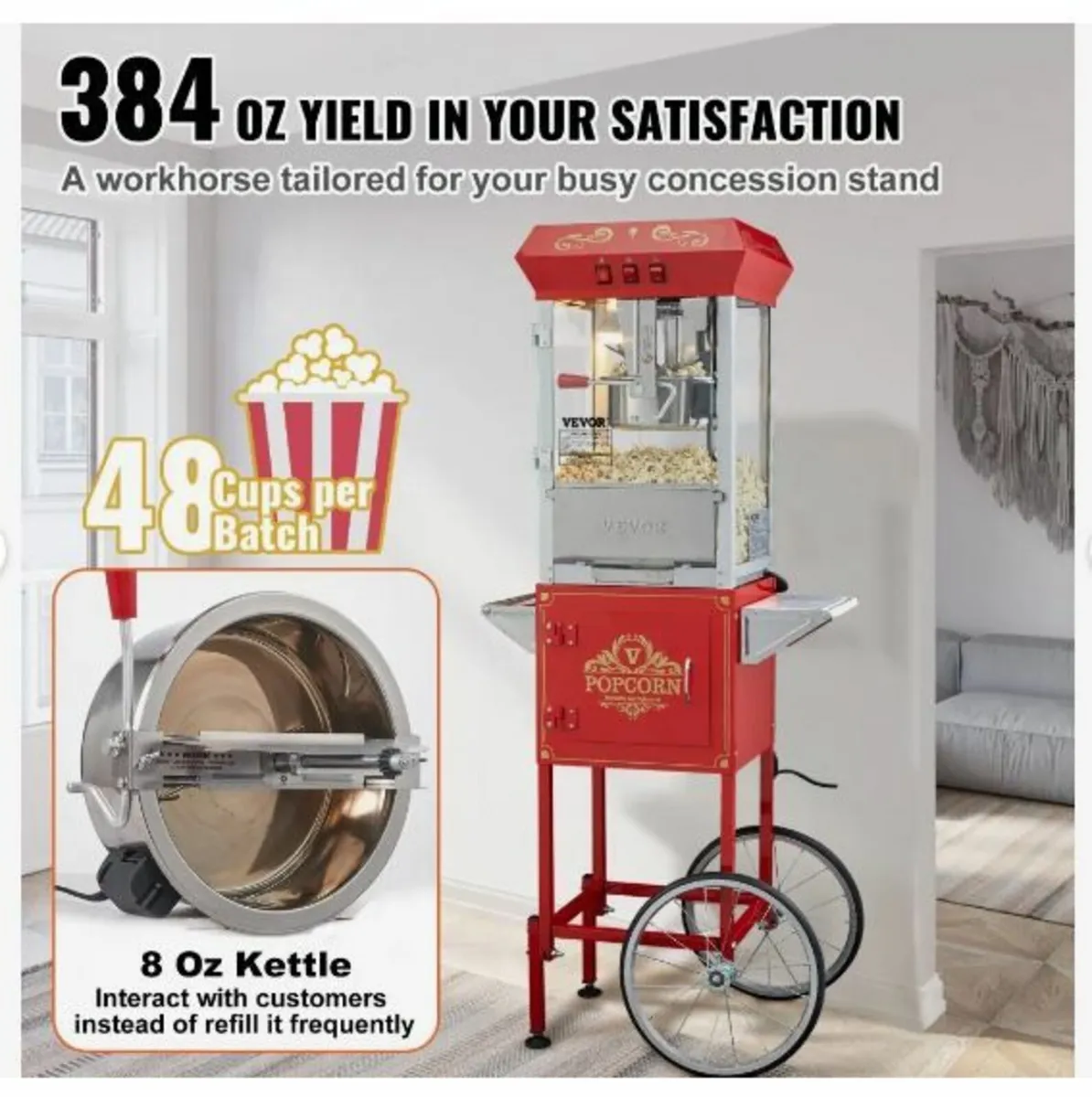 Popcorn Maker with Cart, 850W - Image 3