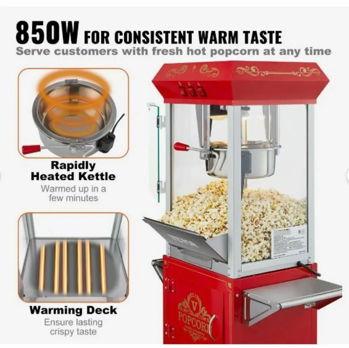 Popcorn Maker with Cart, 850W - Image 4