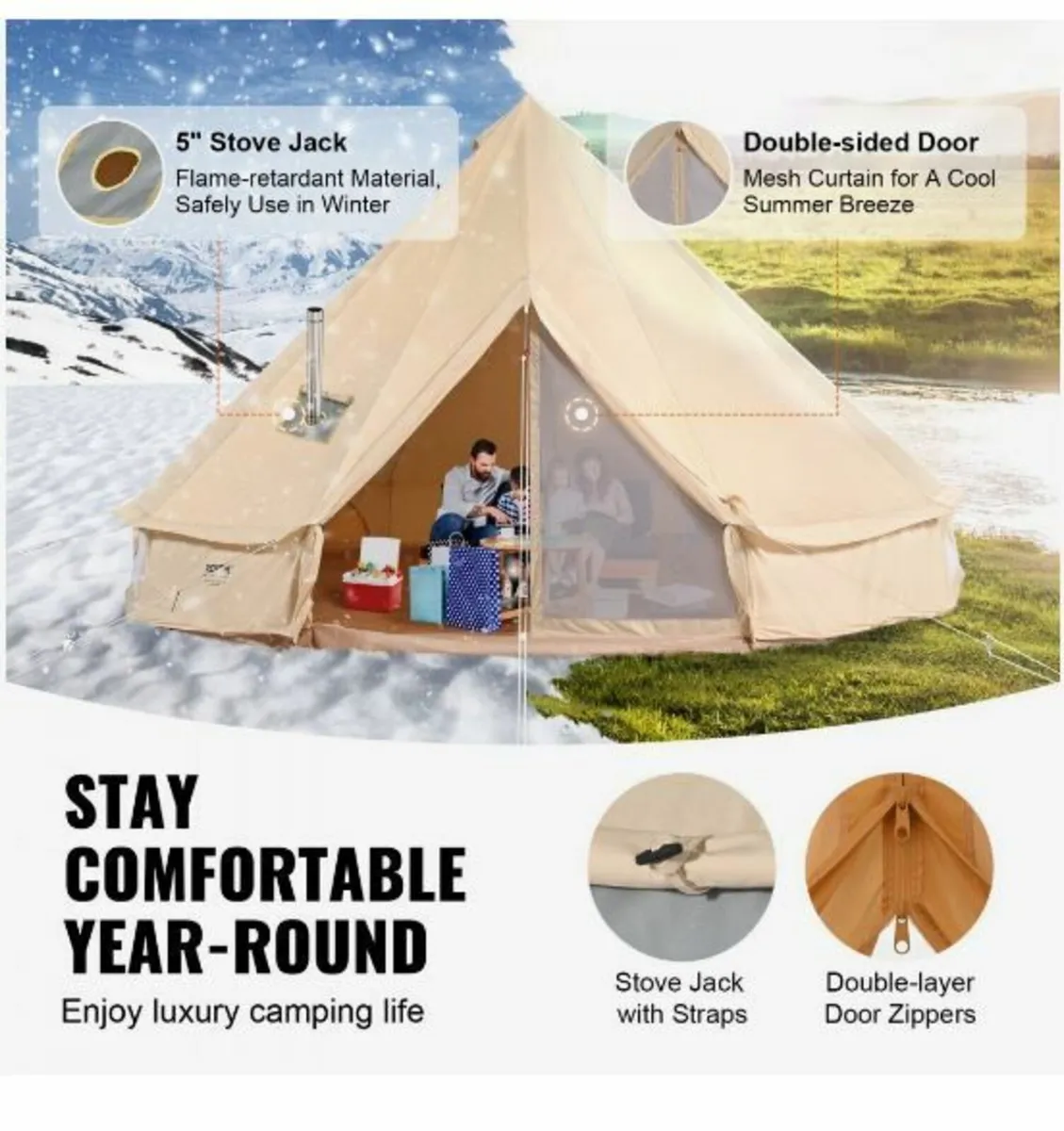 Canvas Bell Tent, 4 Seasons 6 m/19.68 ft - Image 3