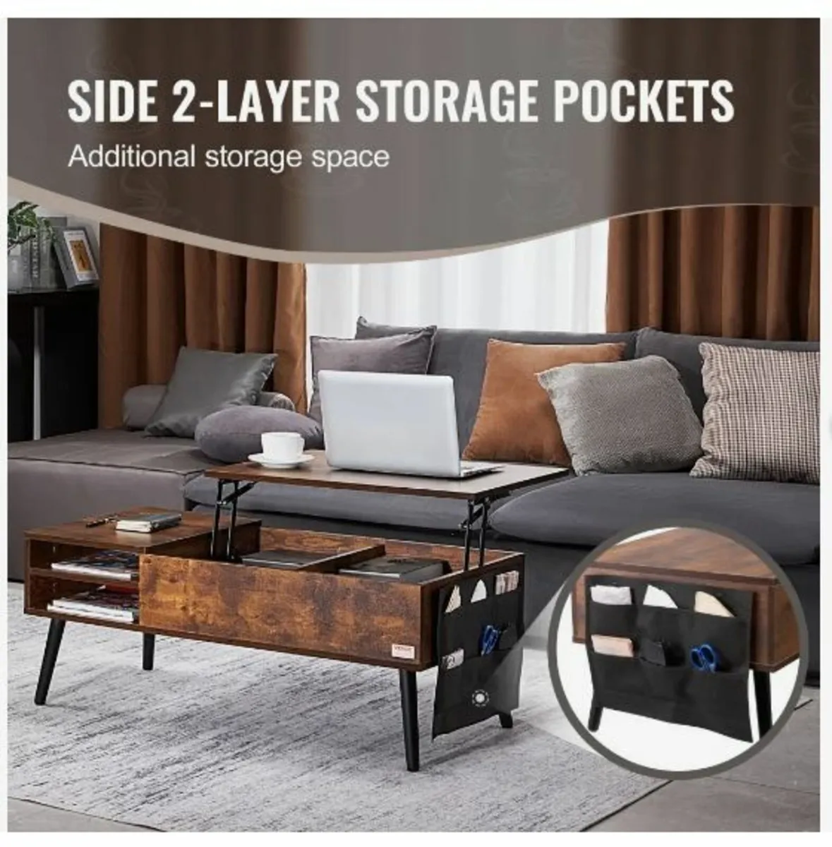 Lift Top Coffee Table, 39.4 in Rectangle - Image 4
