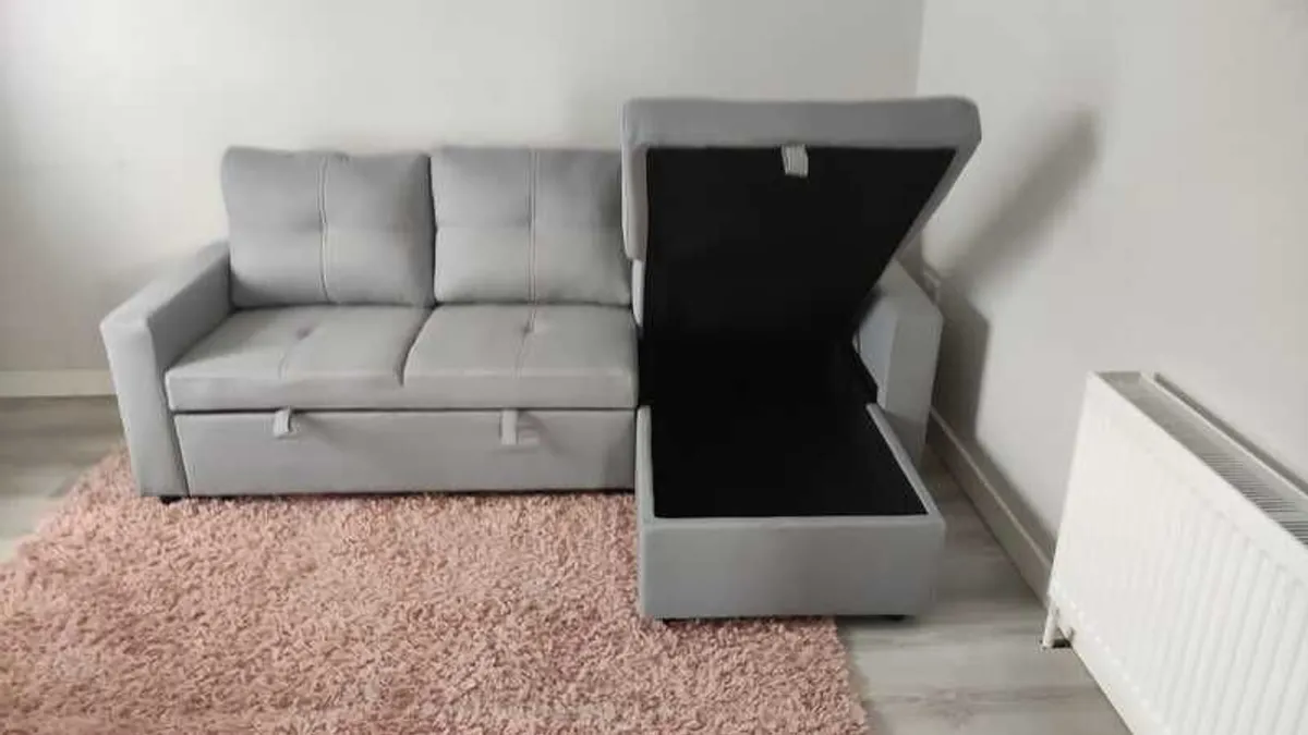Light Grey Corner Sofa Bed with Storage & Pull-Out Base - Image 3
