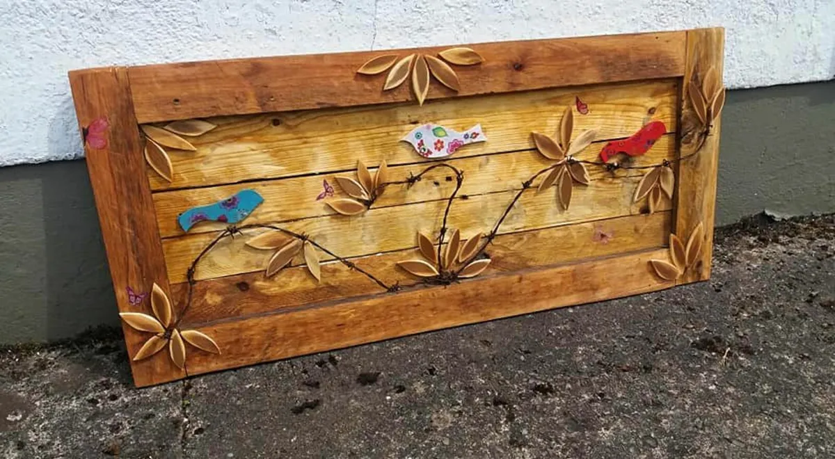Rustic Floating Birds On A Wire wood art - Image 1
