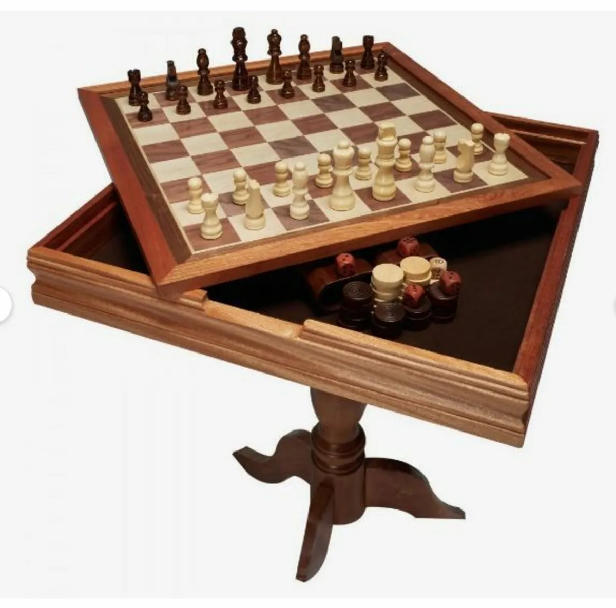 3-IN-1 Chess Checkers Backgammon Table Set - Image 1