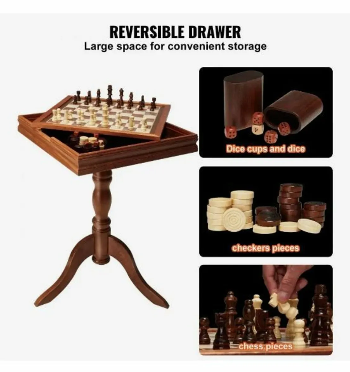 3-IN-1 Chess Checkers Backgammon Table Set - Image 3
