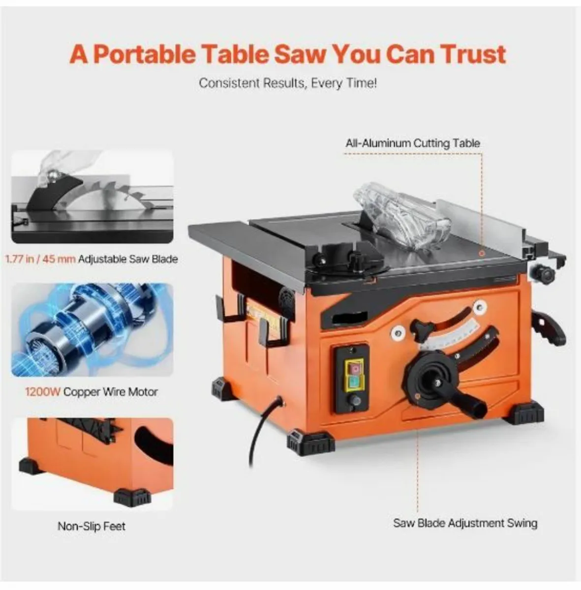 Table Saw, 1200 W Portable Compact - Image 2